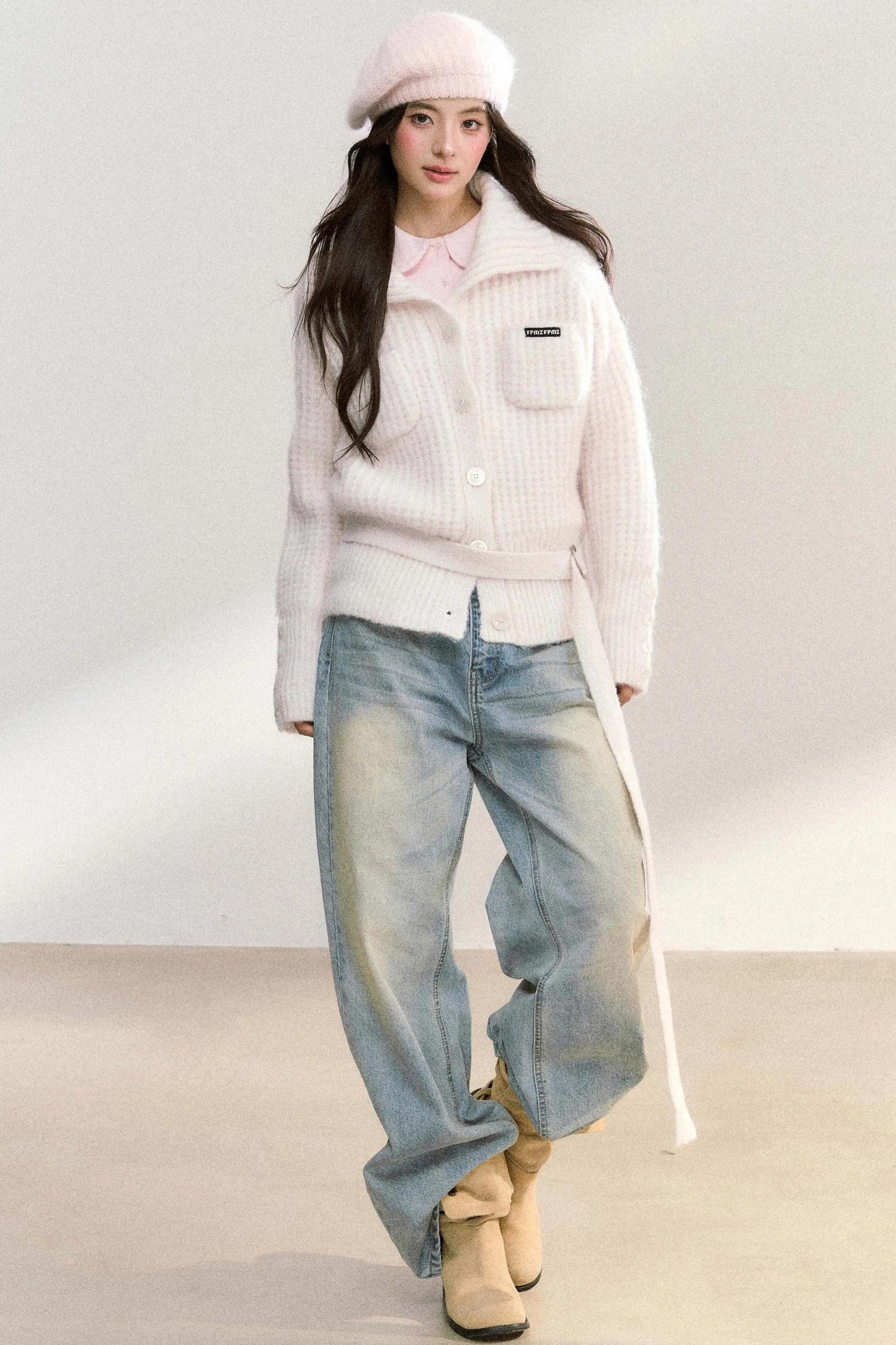 Double Pocket Button-Up Knit Jacket