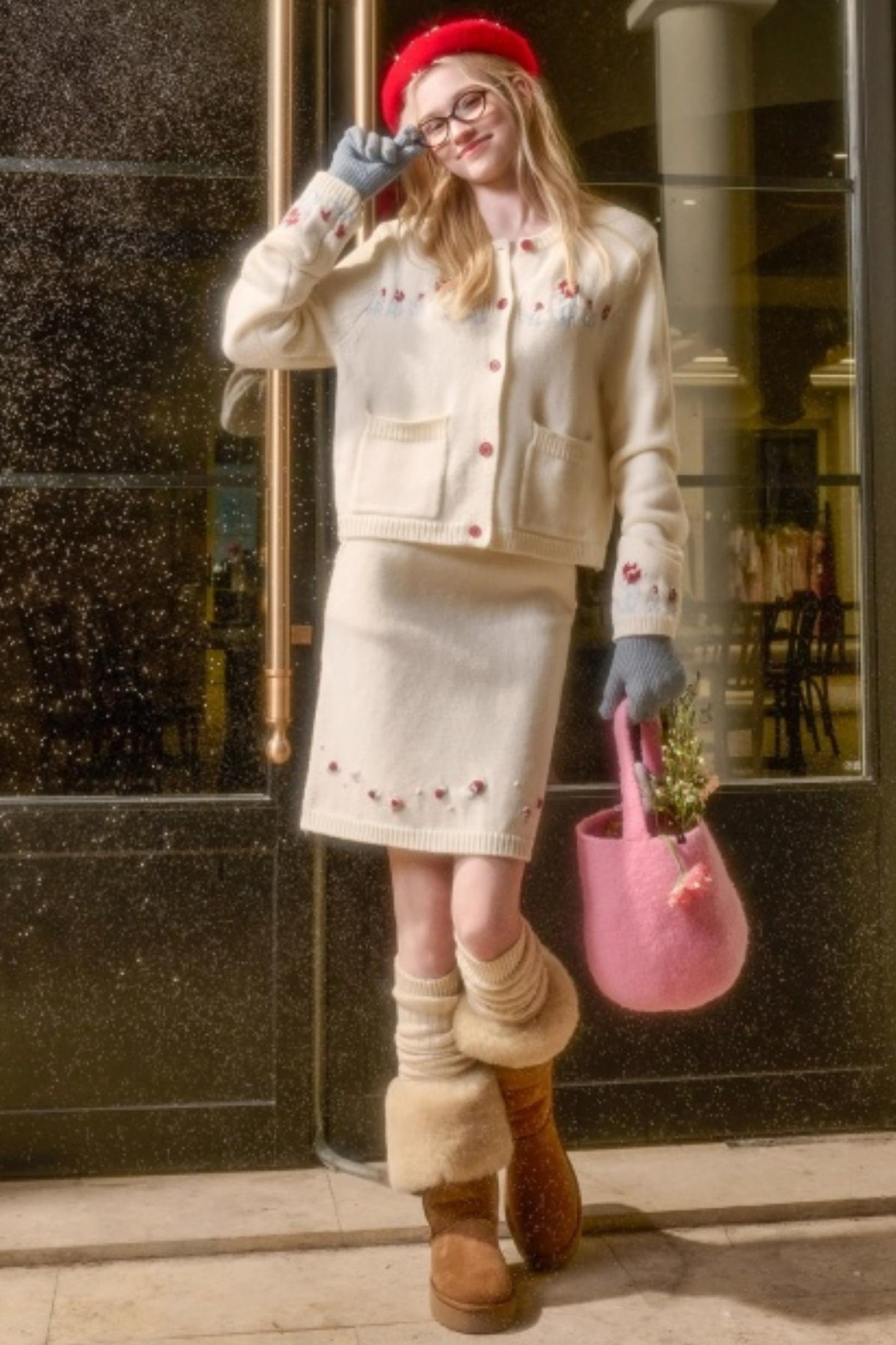 Snow Berry Wool Sweater Skirt Set-Up