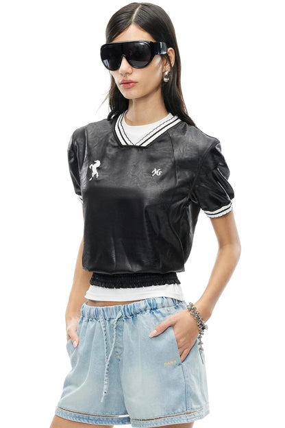 Textured Satin Embroidered Tee