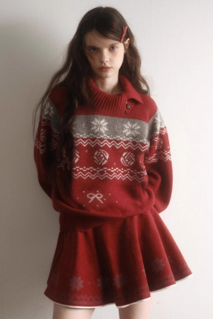 Velvet Cat Patch Wool Sweater Set-Up