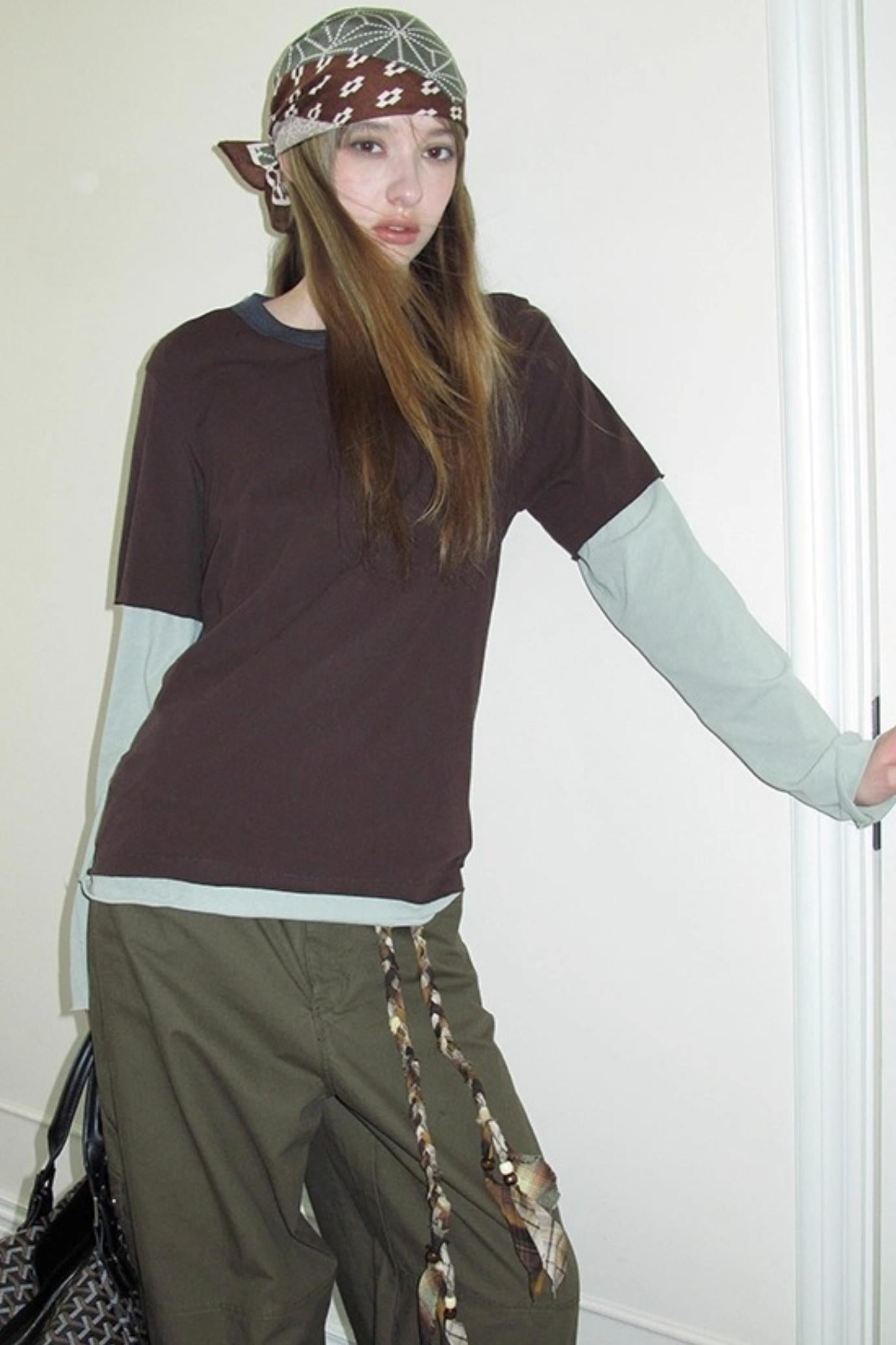 Fake Two-Piece Contrast Long Sleeve T-shirt