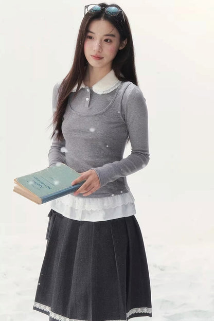 Faux Two-Piece Knitted T-Shirt