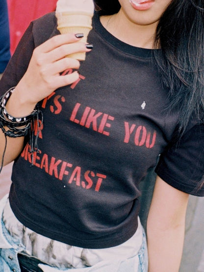 Printed Lettered Waistless Short Sleeve T-Shirt