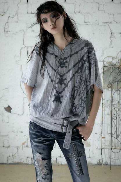 Punk Ripped Knit Hooded Blouse