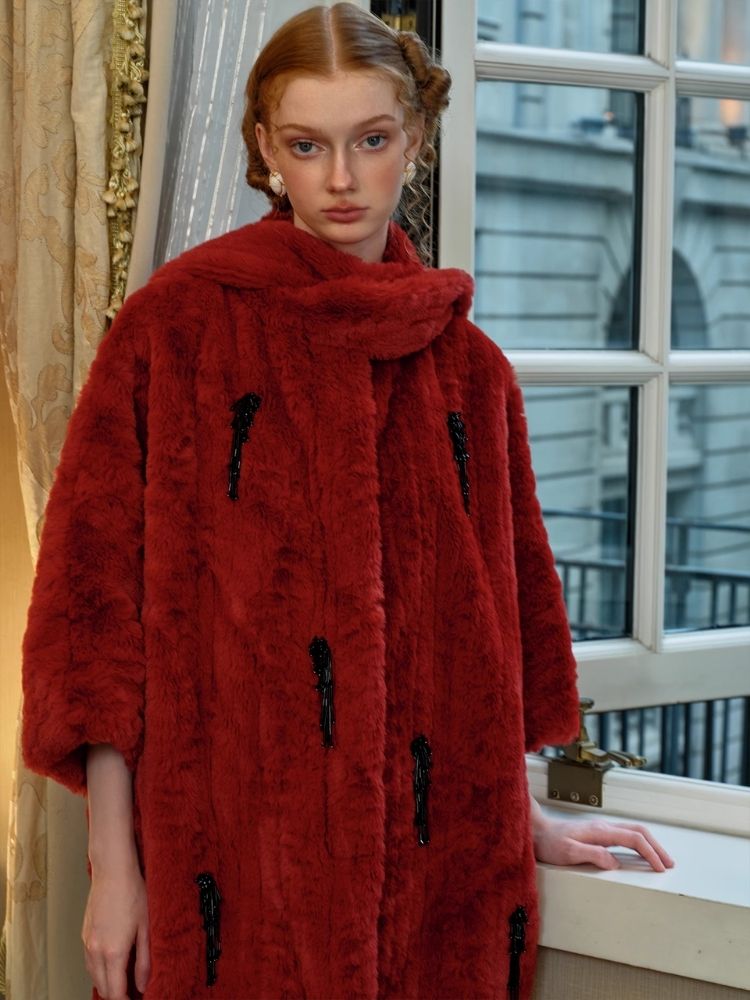 Red Faux Fur Mid-Length Coat