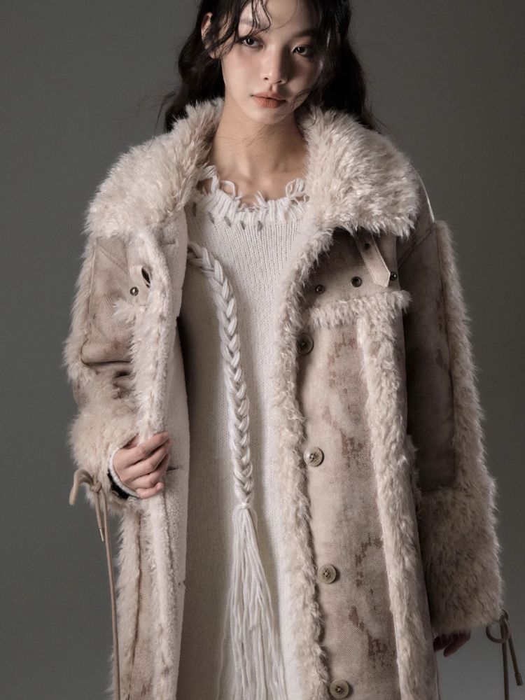 Lamb fur long coat