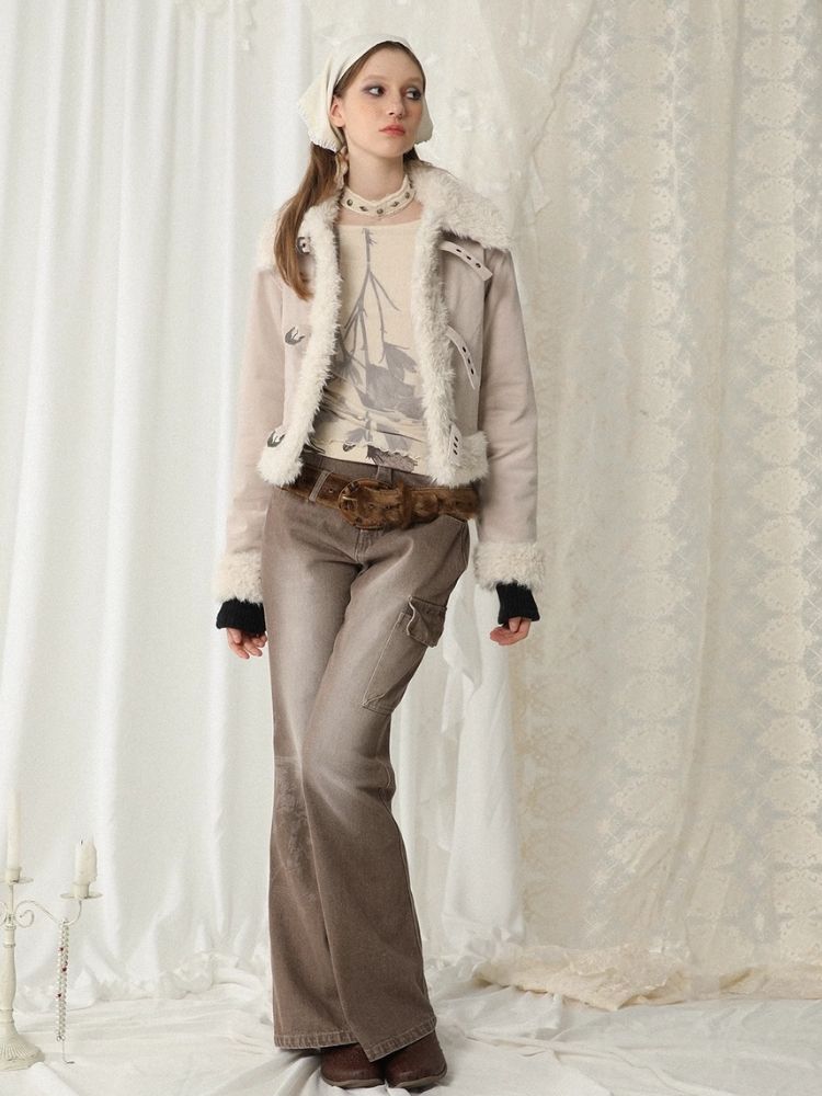 Corduroy fur patchwork jacket