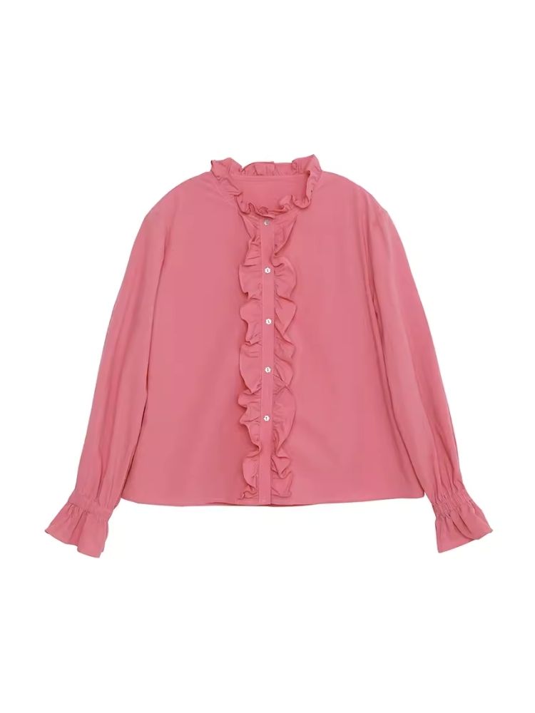 Romantic Lace Collar Textured Cotton Shirt