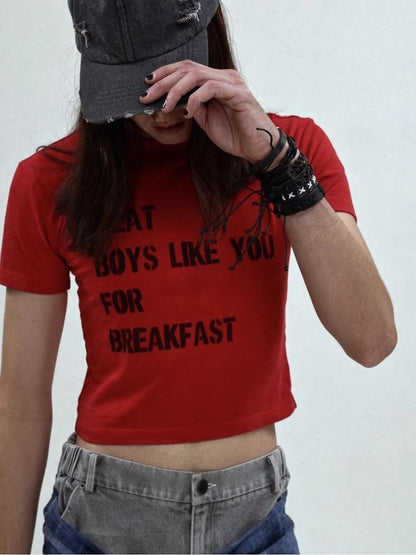 Printed Lettered Waistless Short Sleeve T-Shirt