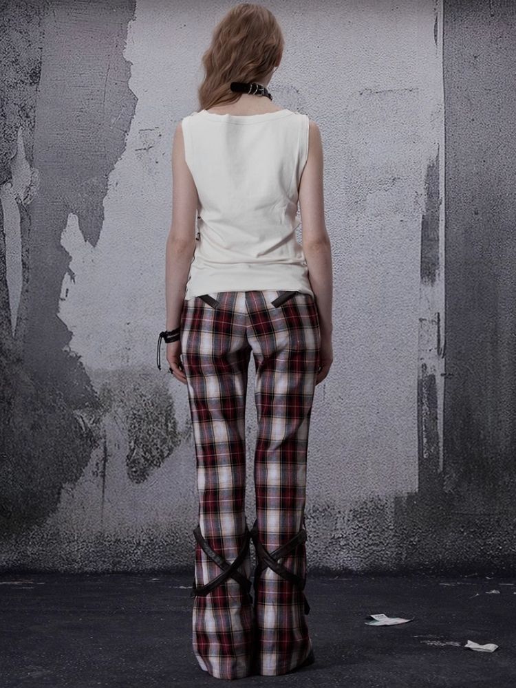 Niche retro plaid wide leg pants