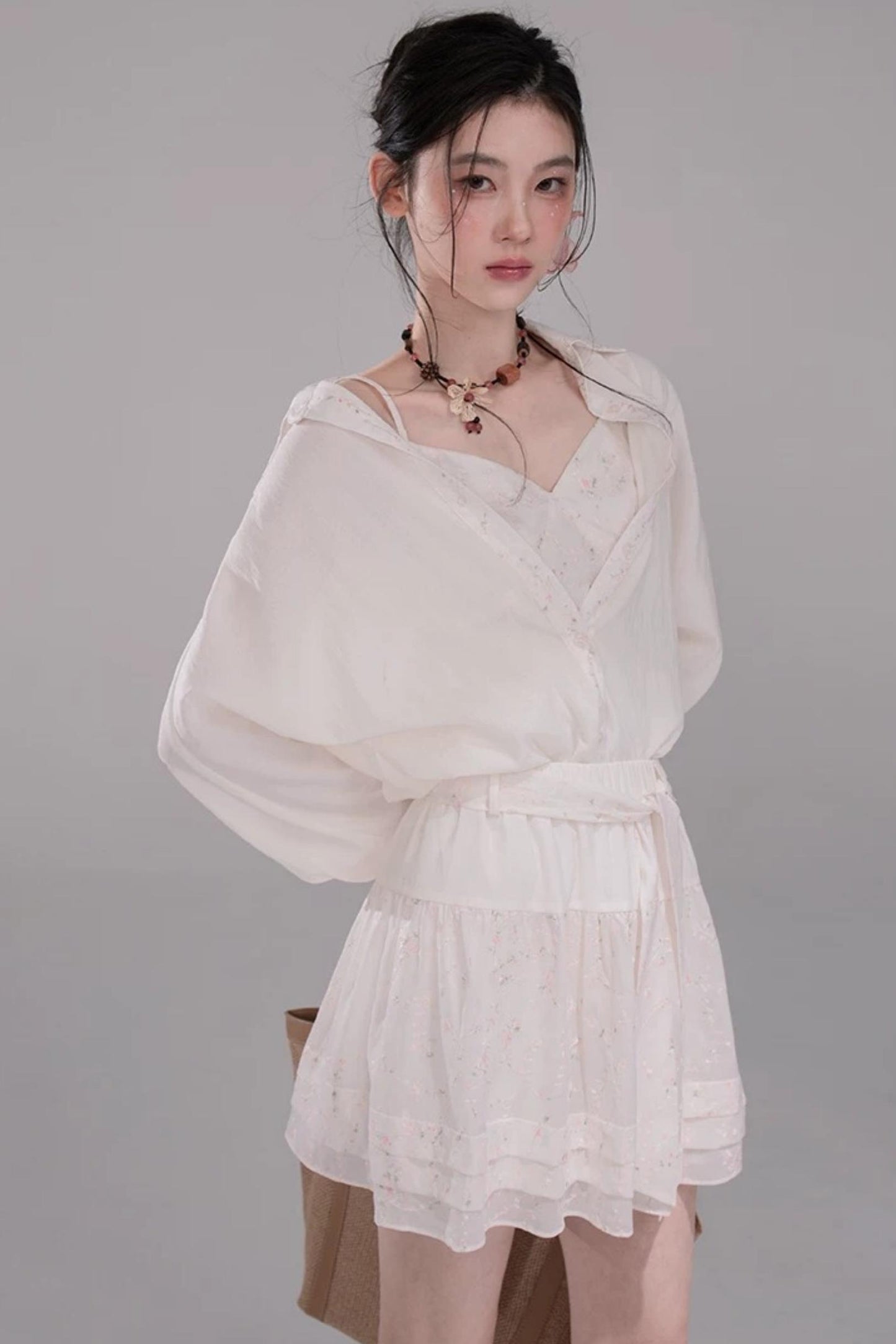 Lyocell Embroidered Batwing Blouse Set-Up