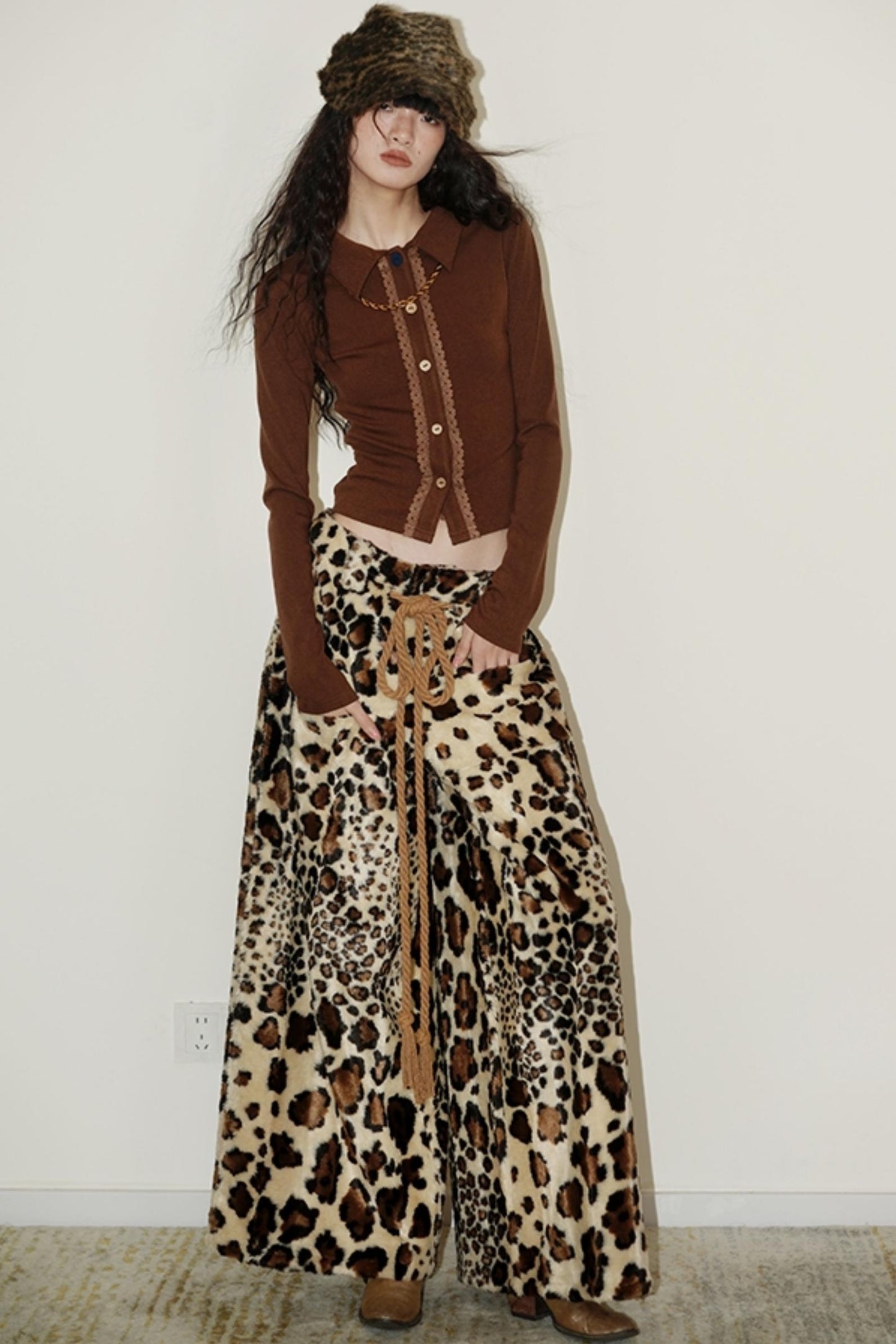 Leopard Pattern Loose Fit Lounge Pants