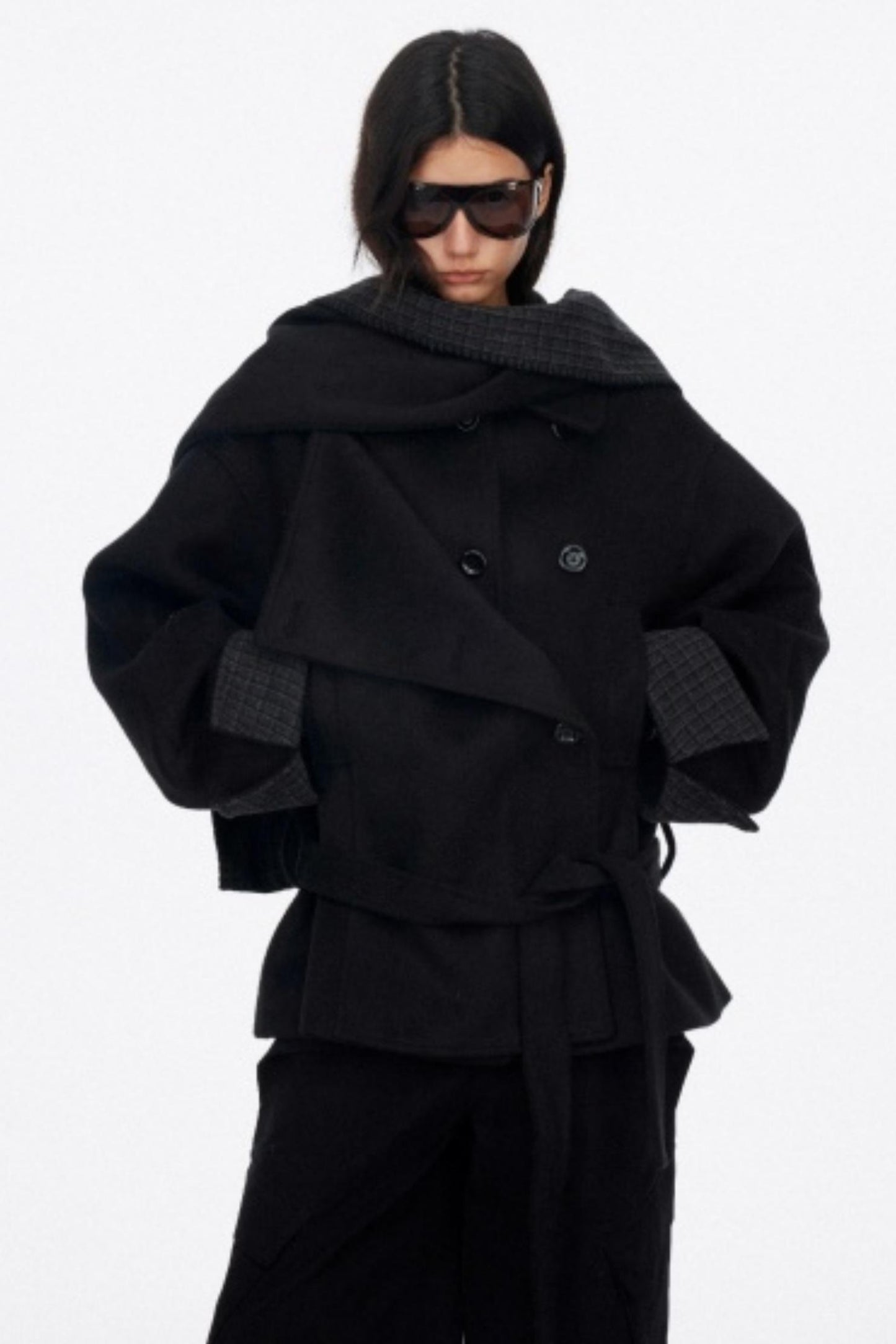 Lapel Asymmetrical Wool Coat Set-Up