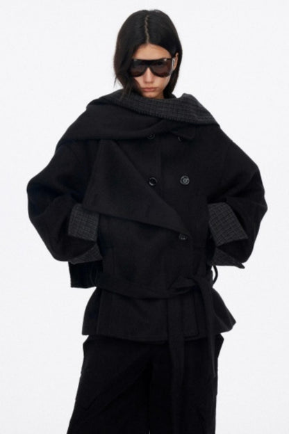 Lapel Asymmetrical Wool Coat Set-Up