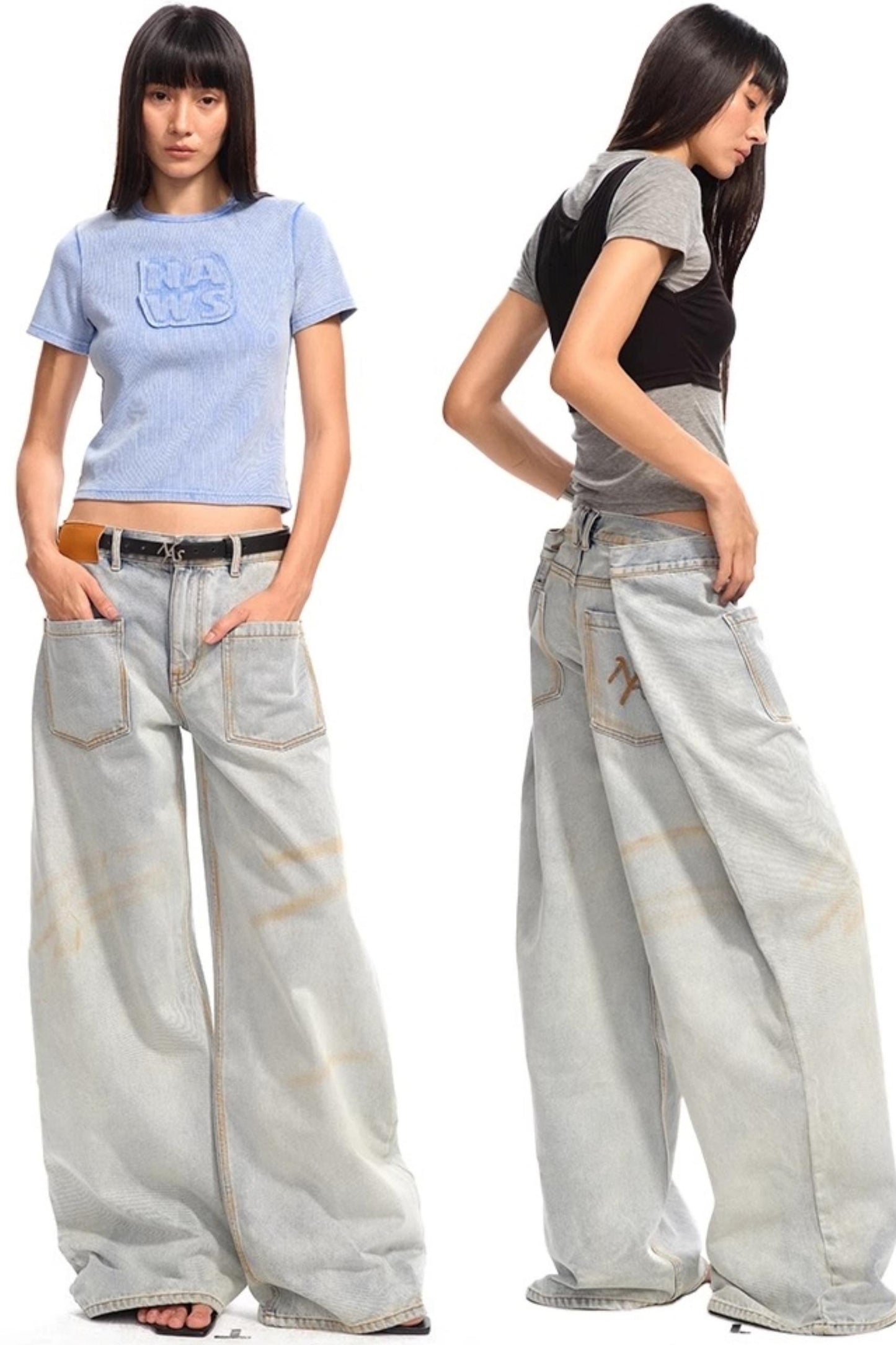 Reversed Wide-Leg Cargo Pants