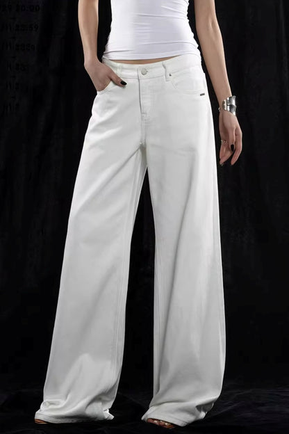 Weiße Mid-Waist Weite Hose