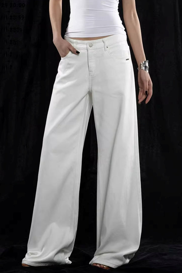 White Mid-Waist Wide-Leg Pants