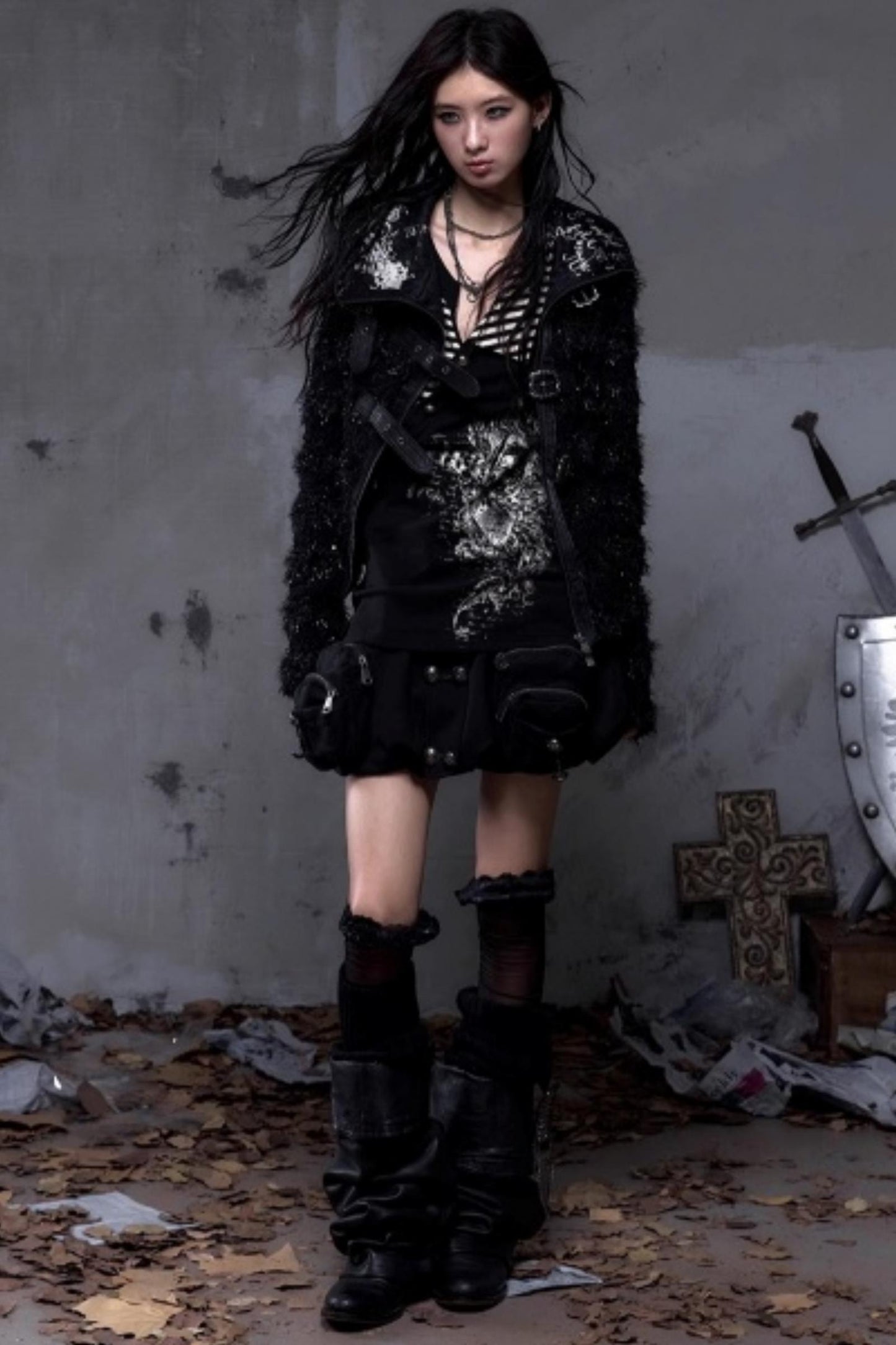 Vintage Dark Knight Plush Patchwork Coat