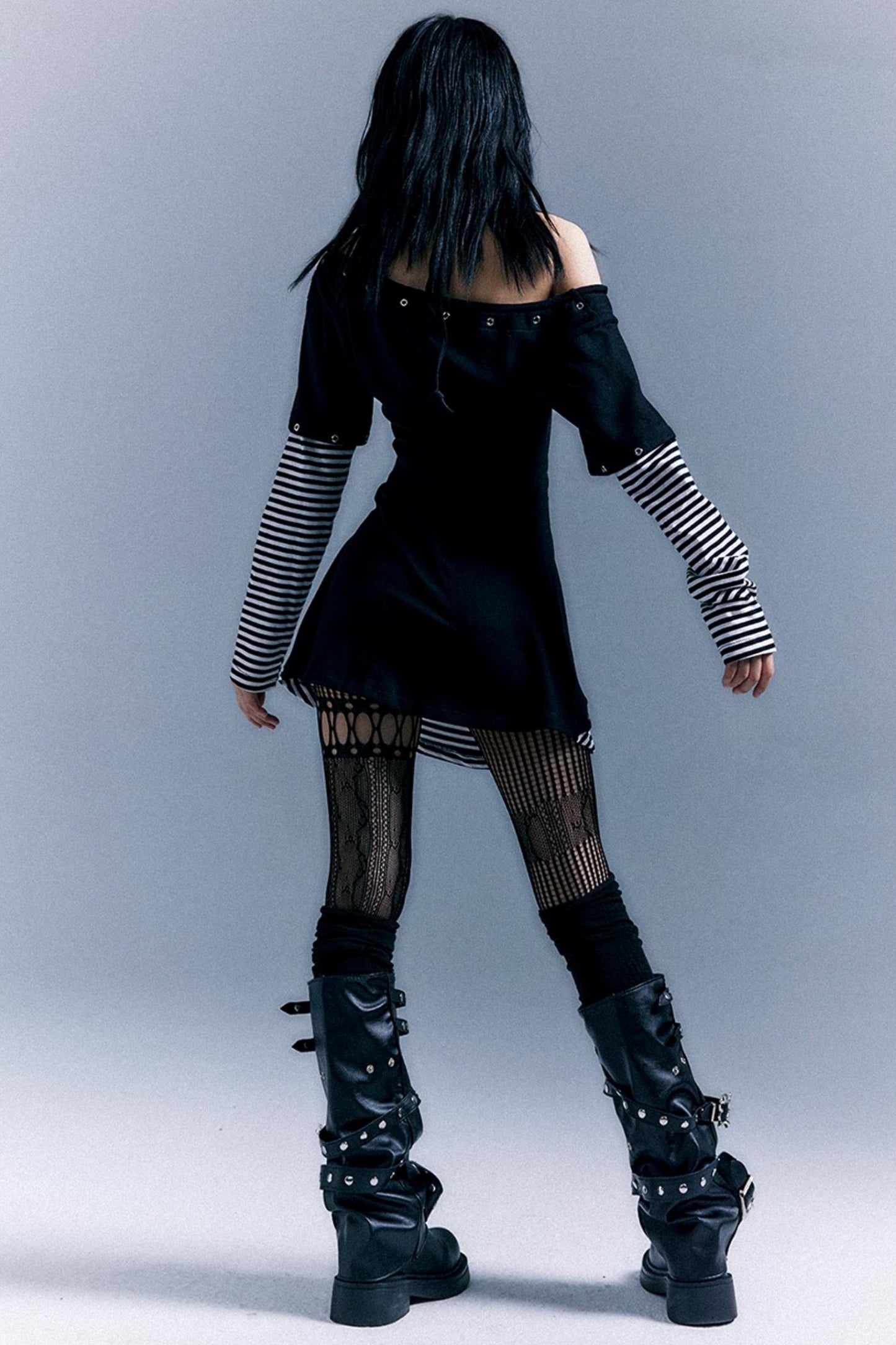 Punk Striped Cinched Waist T-Shirt Dress