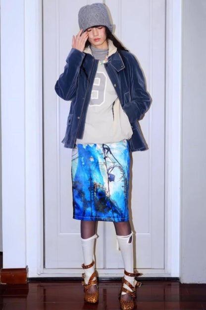 Vintage Original Print Denim Skirt