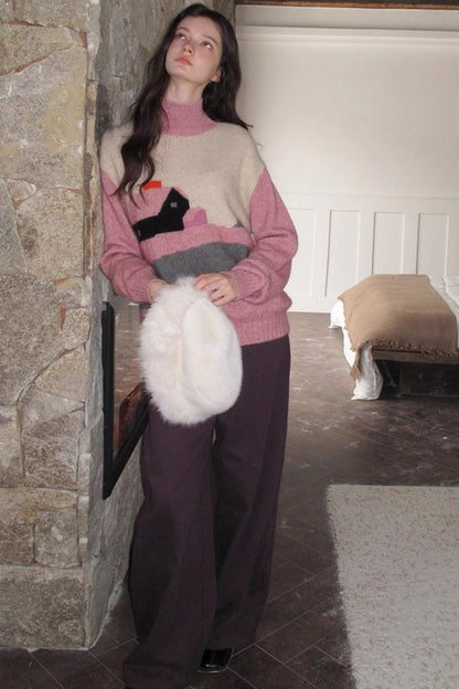 Pink Vintage Cashmere-Like Turtleneck Sweater