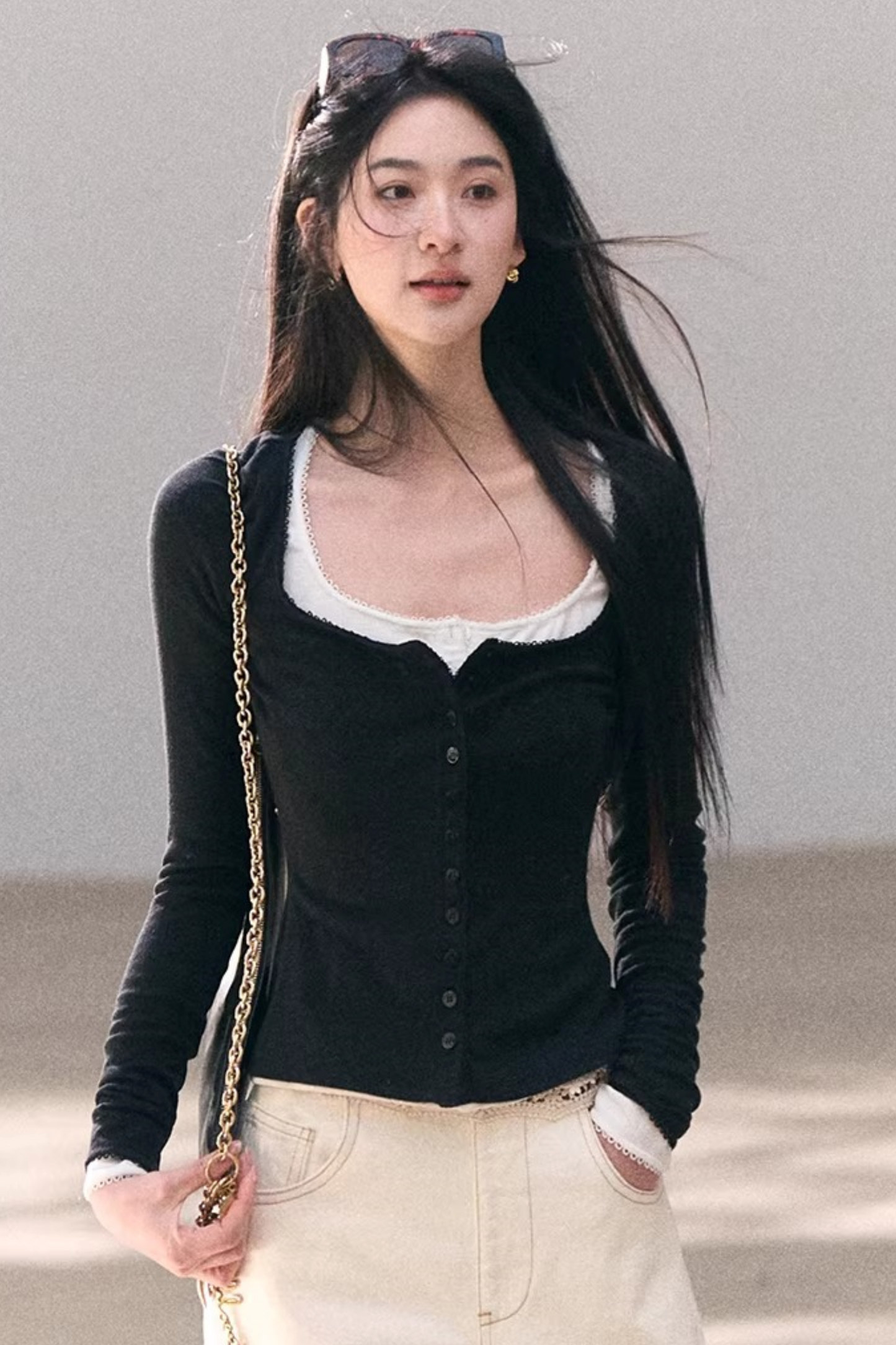 Hollow-Out Ribbed Knit Cardigan