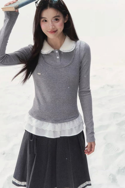 Faux Two-Piece Knitted T-Shirt