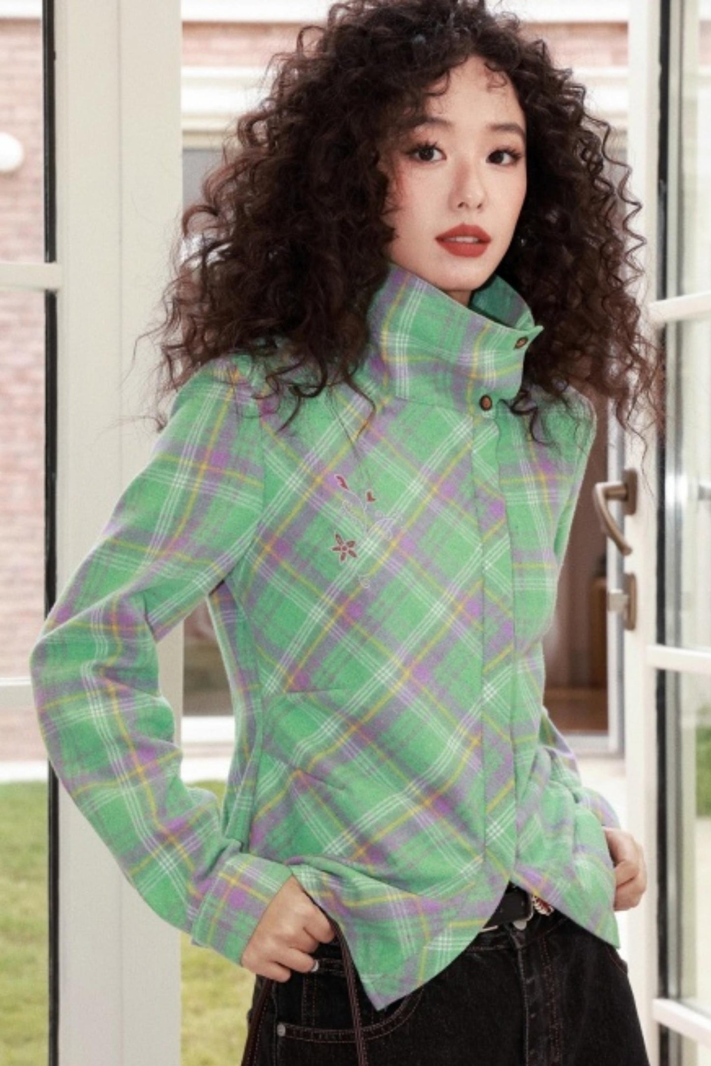 Brushed Plaid Lapel Shirt