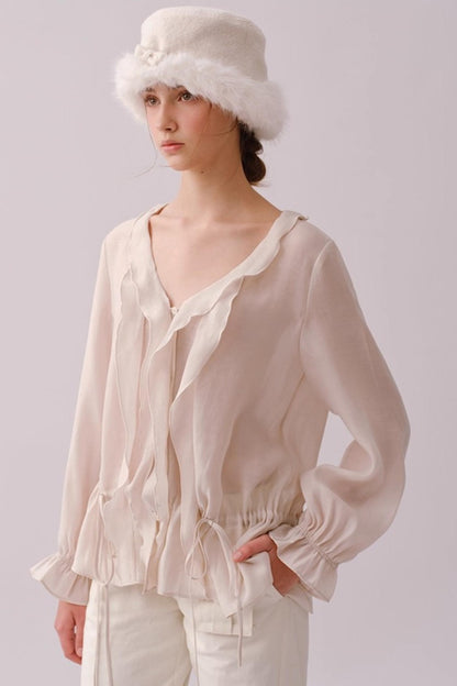 Lyocell Ruffled V-Neck Shirt