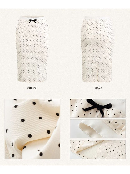 Retro Polka Dot Stretch Knit Hip Skirt