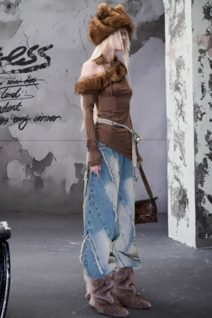 Velvet Rise Fur Collar Base Layer Top