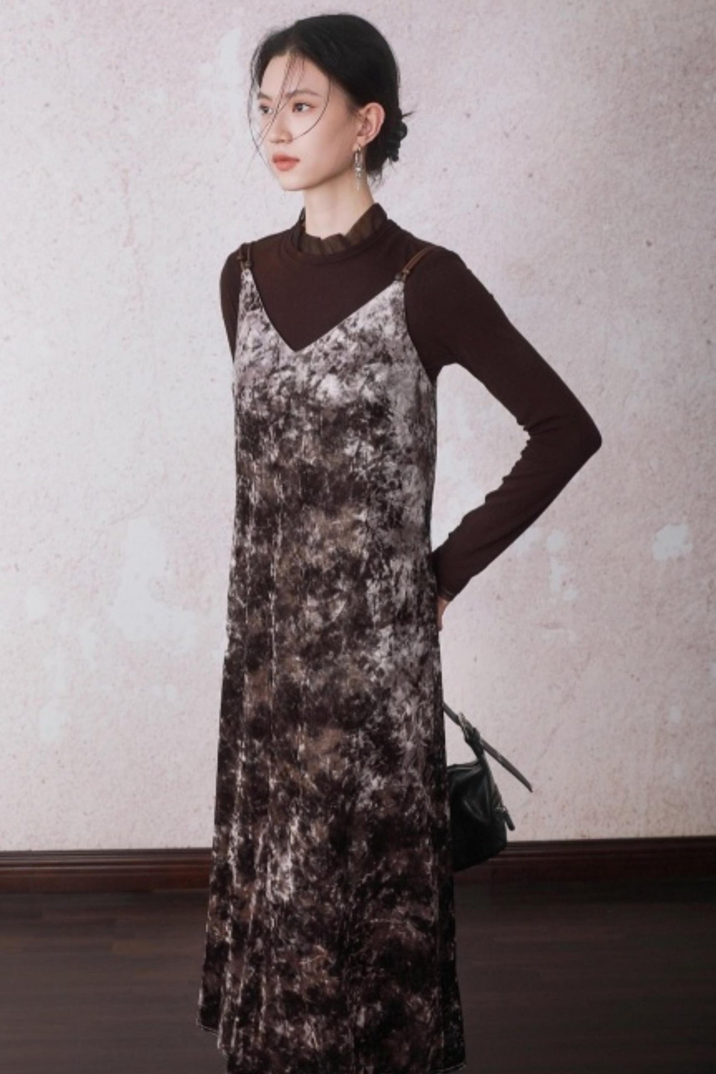 Chestnut Brown Patchwork Turtleneck Top