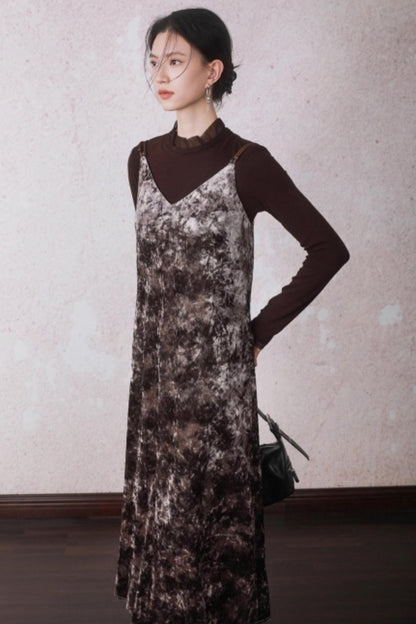 Chestnut Brown Patchwork Turtleneck Top