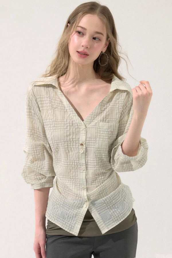 Sweet Plaid Mid-Sleeve Blouse