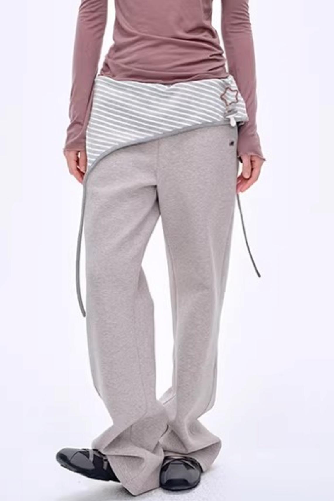Color-Blocked Striped Cotton Pants