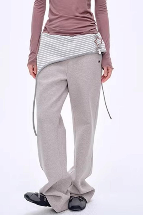 Color-Blocked Striped Cotton Pants