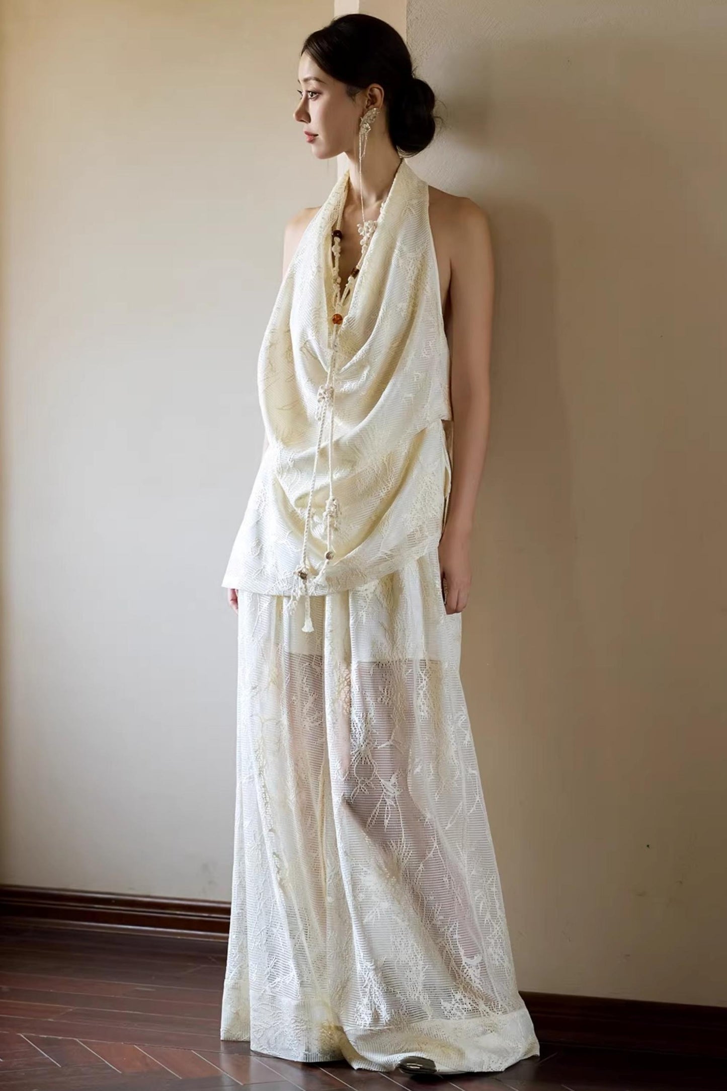 Off-White Draped Halter Top