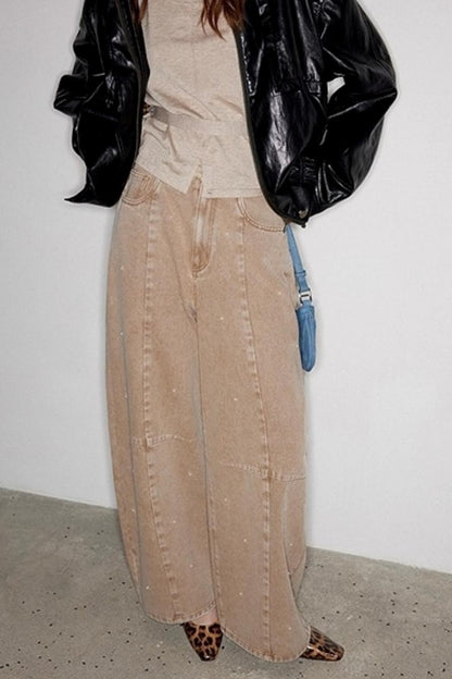 Washed Nail Beads Loose Scimitar Jeans