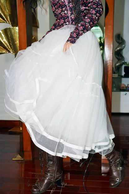 Autumn Mesh Puffy Long Skirt