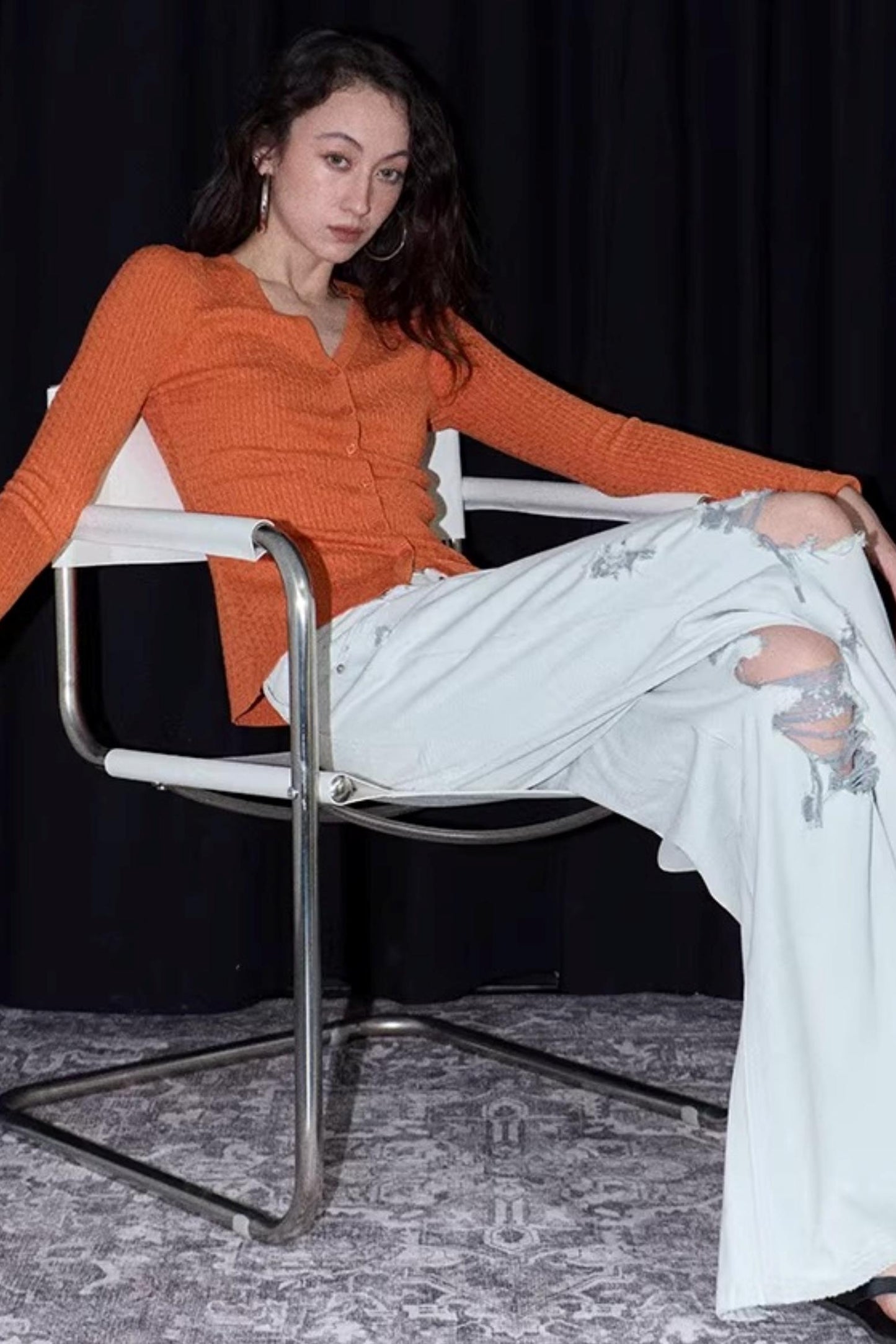 Vintage Sunset Orange Knit Cardigan