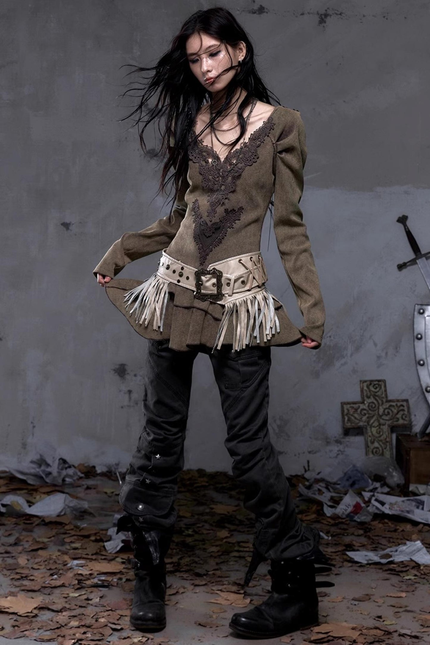 Vintage Punk Fringe Leather Belt