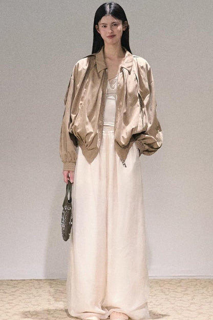 Apricot Satin Double-Layer Pants