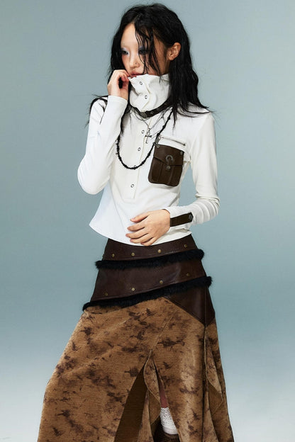 Punk High Neck Slim Knit Base Top