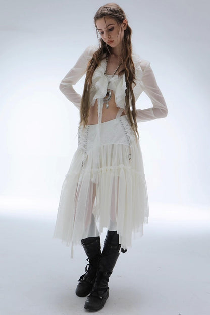 Lace Jacquard Pleated Cake Layered Skirt