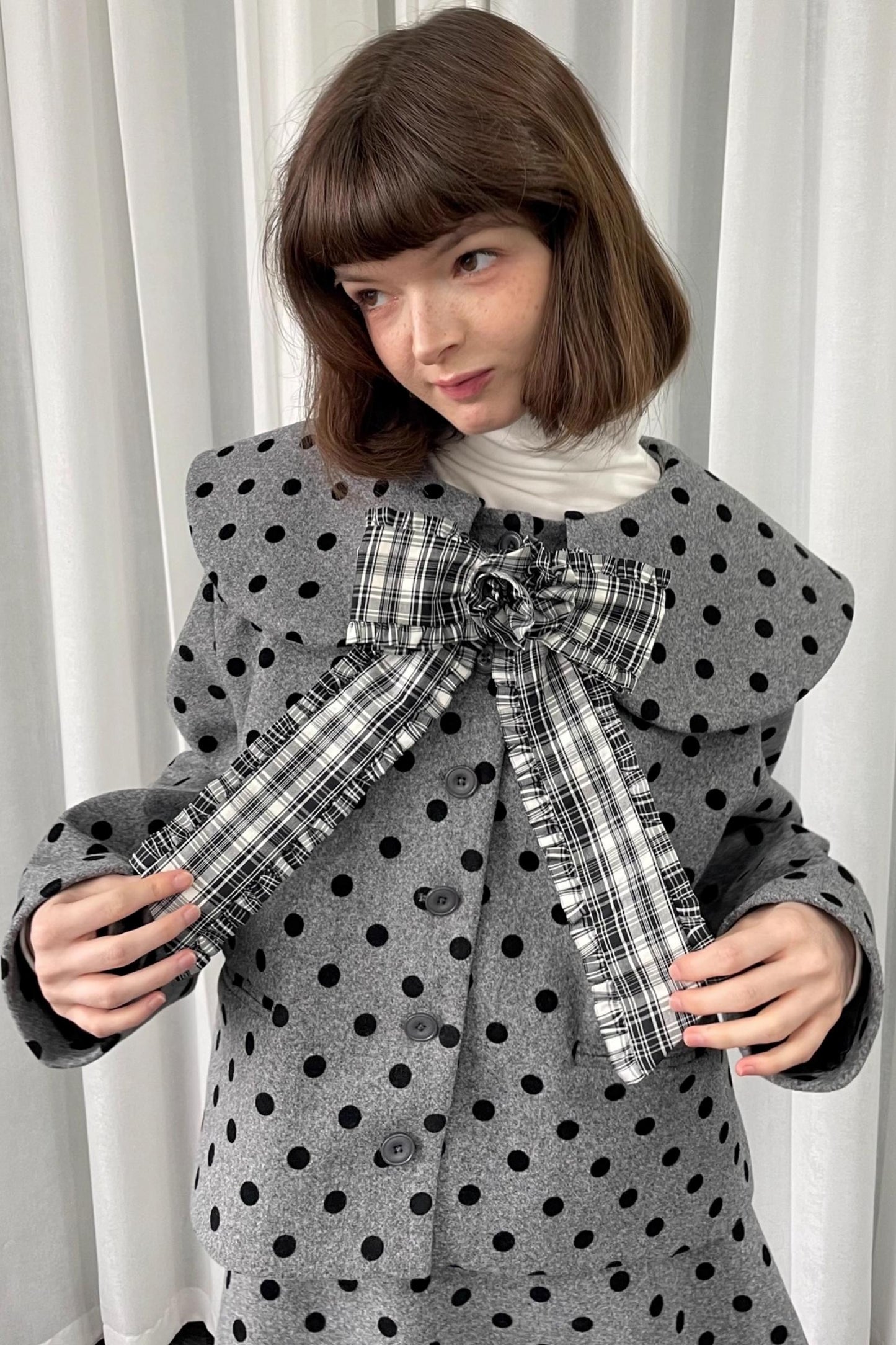 Gray Polka Dot Preppy Suit Set-Up