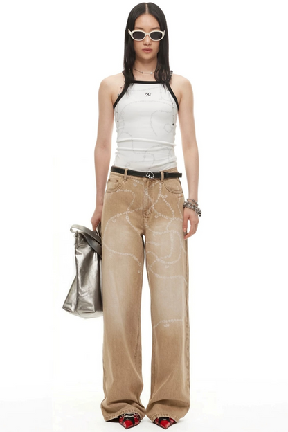 Wide-Leg Diamond Chain Jeans