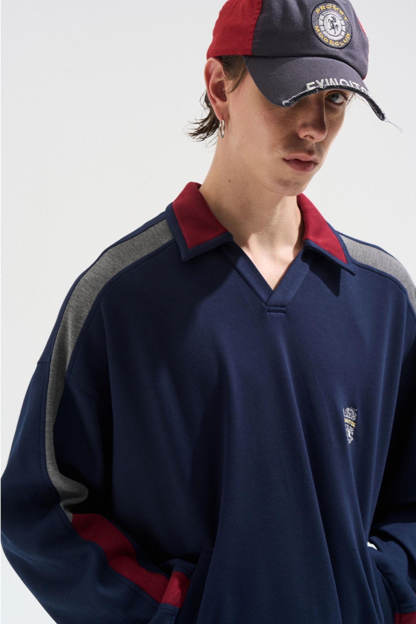 Contrasting Long Sleeve Polo Sweatshirt