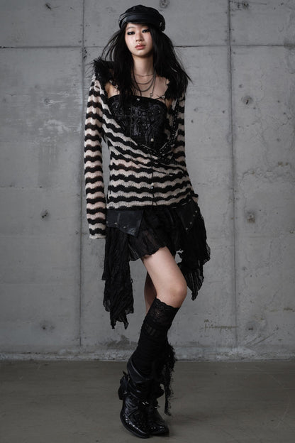 Bandeau Fake Two-Piece Striped Knit Top Set