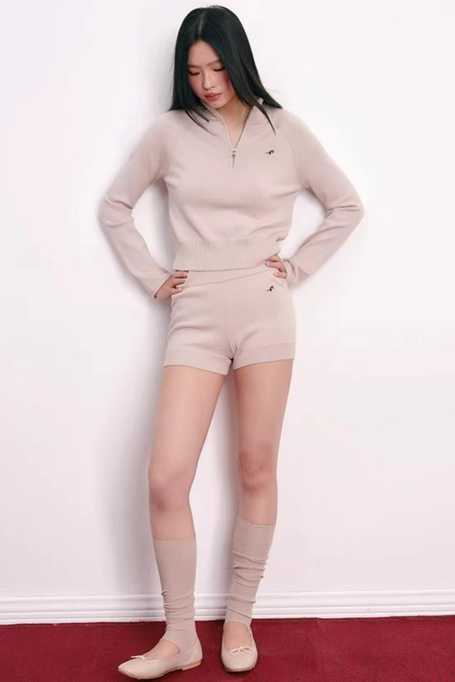 Cherry Embroidery Half-Zip Top Set-Up