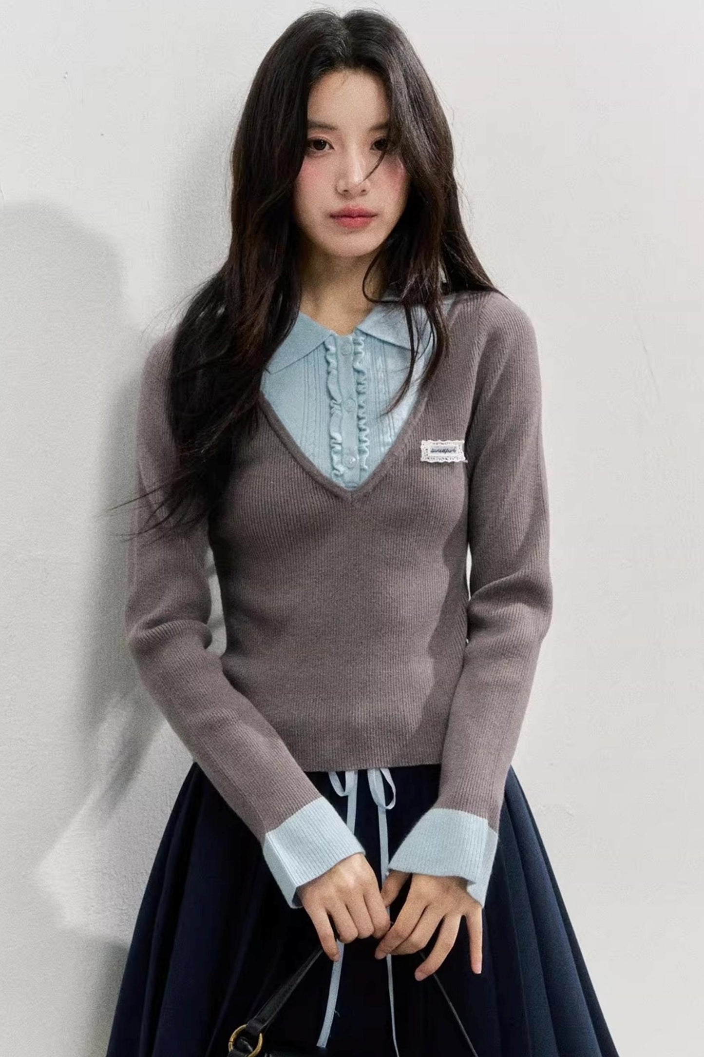 Spliced Waist Collegiate Skirt